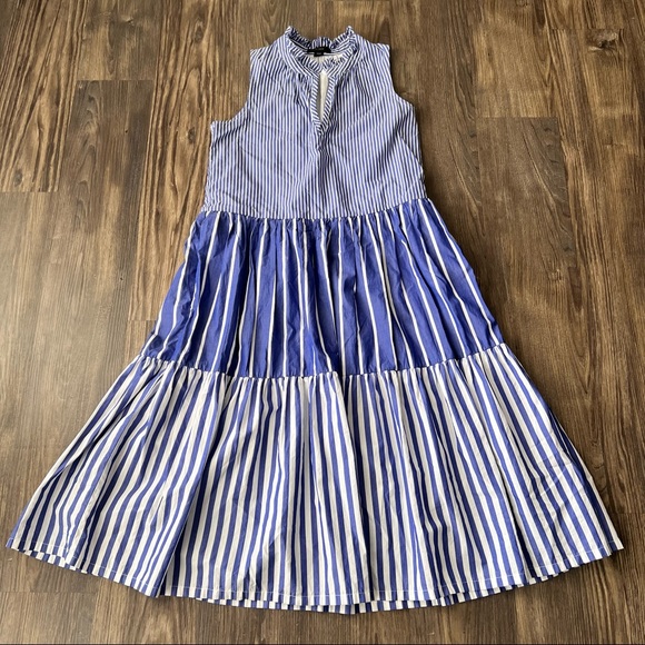 J.Crew Sleeveless Tiered Popover Dress in Mixed Stripe - Picture 4 of 14